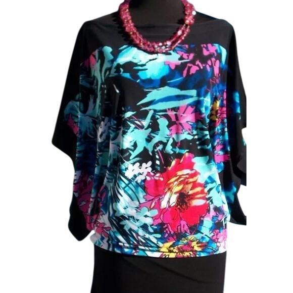 Cache Top New Dolman Sleeve Banded Bottom Stretch Multi Color Tropical $108 NWT - Picture 3 of 11